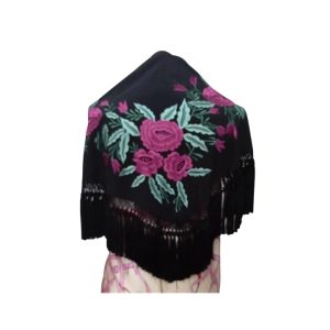 MANTÓN TRIANGULAR ALBA NEGRO/MALVA