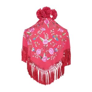 MANTÓN TRIANGULAR FLORES/ROJO