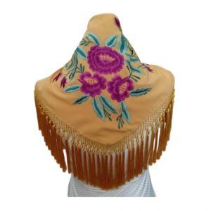 MANTÓN TRIANGULAR ALBA MOSTAZA/MALVA